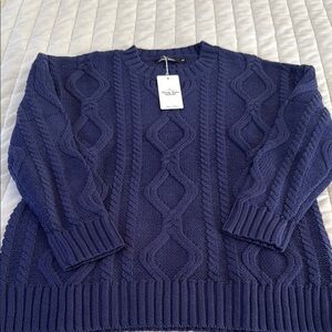 Navy Cable Knit Sweater - Crew Neck